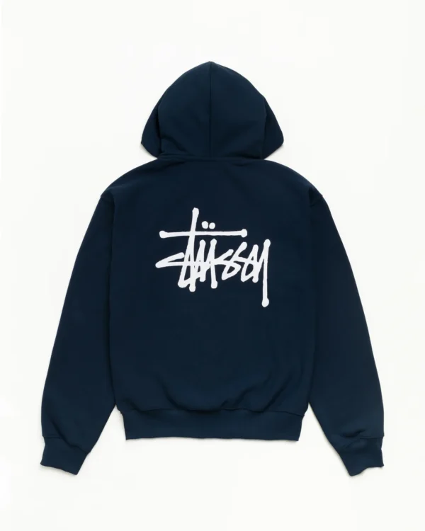 Basic Stussy Zip up Hoodie Navy Back
